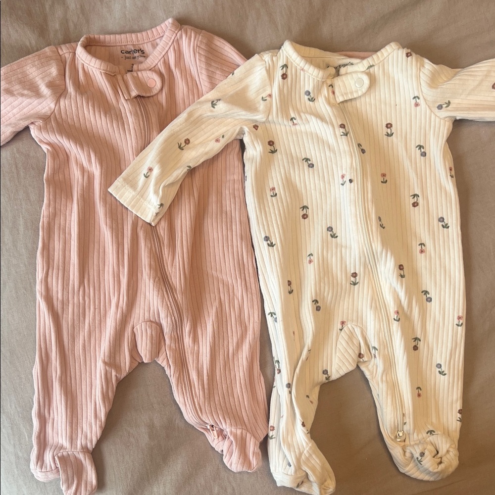 Carter's Pink and Cream Floral Footies